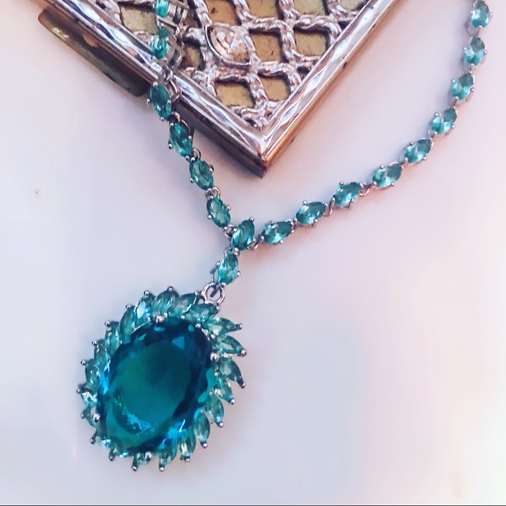 Aquamarine set in .925 Titanic looking necklace. Special occasion & wedding.